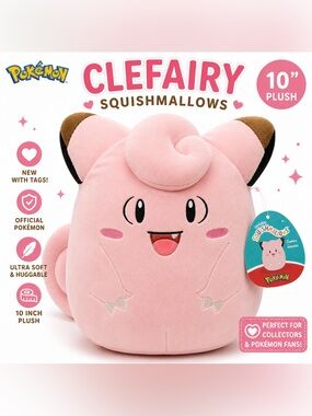 Pokémon Clefairy Squishmallow 10” Plush NWT Official Jazwares Kellytoy